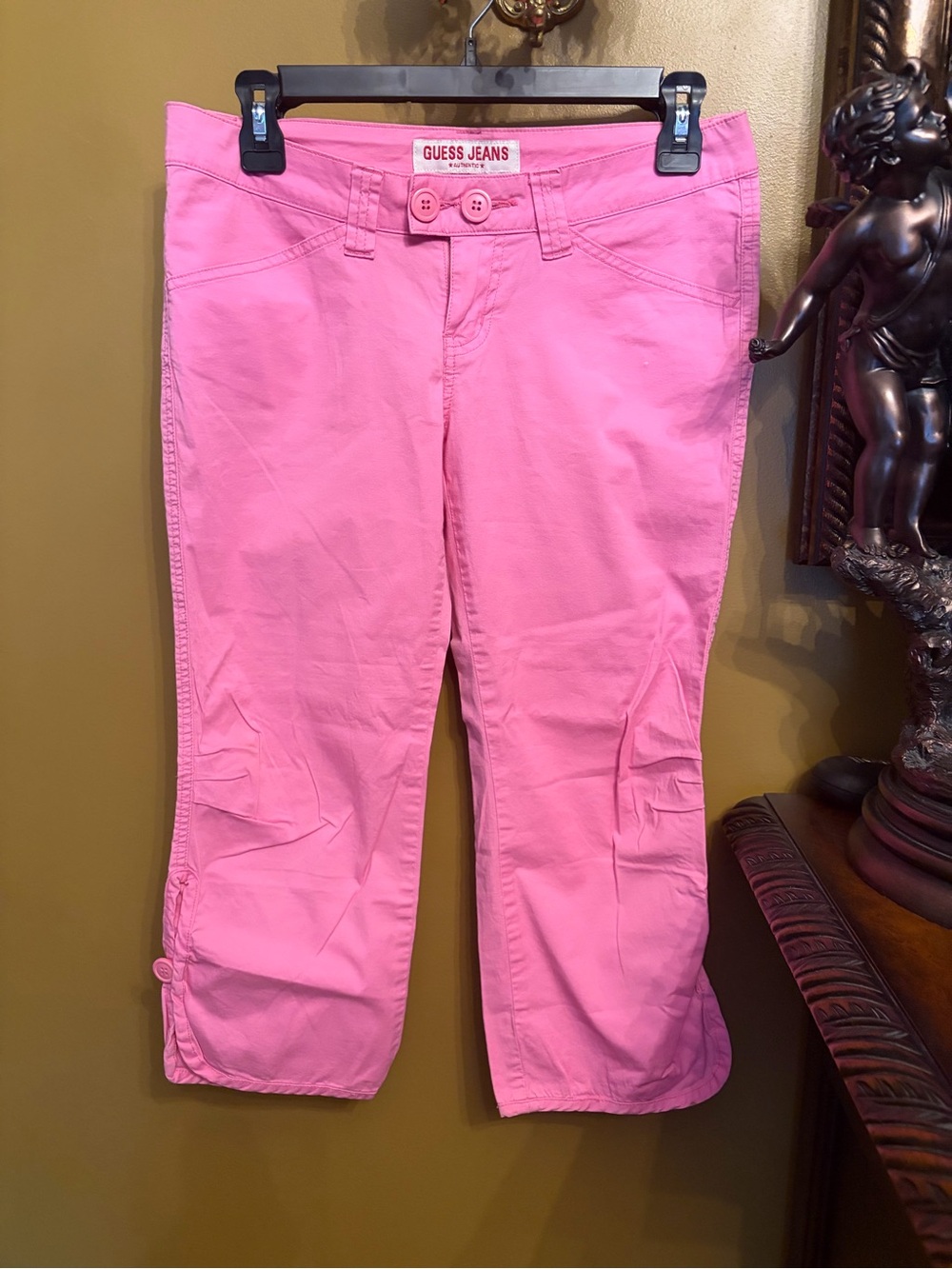 Guess Pink Cropped Capris with Button Waist